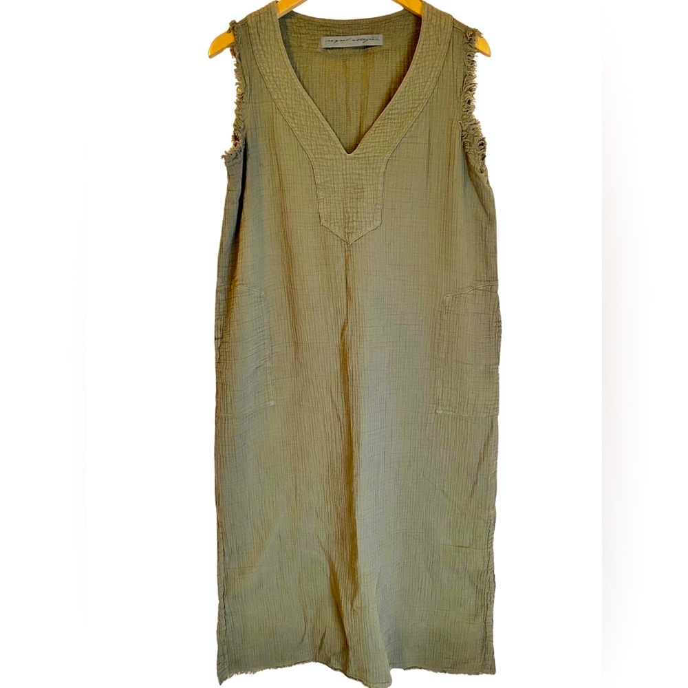 Raquel Allegra cotton gauze sleeveless Luna midi dress olive army green Medium - Picture 2 of 14